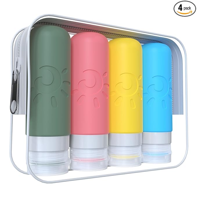 Zafit Travel Bottles for Toiletries, TSA Approved Travel Containers 3oz Leak Proof Travel Tubs Refillable Liquid Travel Accessories for Shampoo Conditioner Lotion Body Wash(Multicolored F)