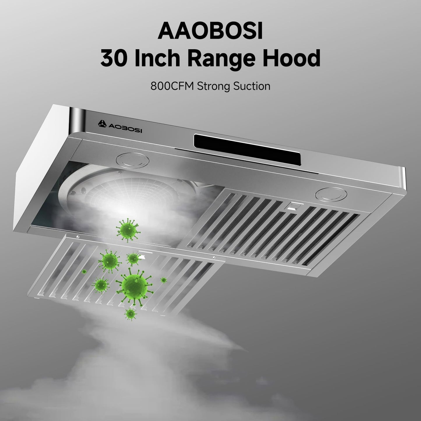 AAOBOSI Range Hood 30 inch Under Cabinet, (Upgraded)800-CFM Gesture Sensing/Touch Control/Motor,3 Speed Range Hood with LED Lights Exhaust Fan, Stainless Steel Kitchen Vent Hood