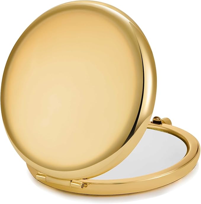 Compact Mirror for Purse, Metal Round Shell, Double-Sided 1X/2X Magnifying, Portable Travel Makeup Mirror, Mini Pocket Mirror, Gold,4 Packs