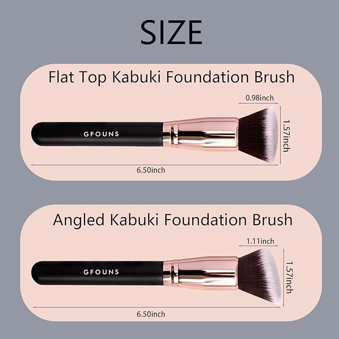 Foundation Brush For Liquid Makeup :Angled & Flat Top Kabuki Brush Synthetic Professional Makeup Brush For Liquid,Cream,and Powder-Buffing,Blending,Flawless Face Brush(GFOUNS-BR003-2P)