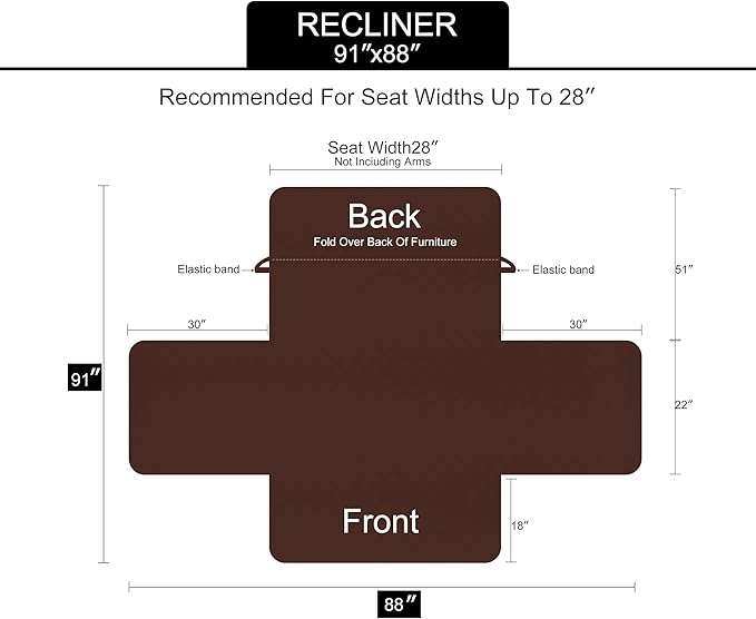 U-NICE HOME Recliner Chair Covers Reversible Chair Cover Pet Covers for Dogs with Elastic Straps Water Resistant Diamond Quilted (28''Recliner Oversized, Dark Grey/Dark Grey)