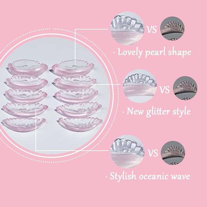 Libeauty Lash Lift Pads 10 Pcs/5 Sizes New Shell Shape Lash Lift Rods Reusable Silicon Lash Lift Shields DIY Use at Home or Salon Eyelash Lift Tools