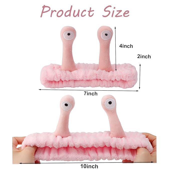 SuPoo Snail Face Wash Headband - Light Pink, Soft Microfiber Material, Funny Design, One Size Fits Most, Strong Water Absorbent, Multi-Function Use for Spa, Sports, Yoga, Makeup, Face-Washing, Shower