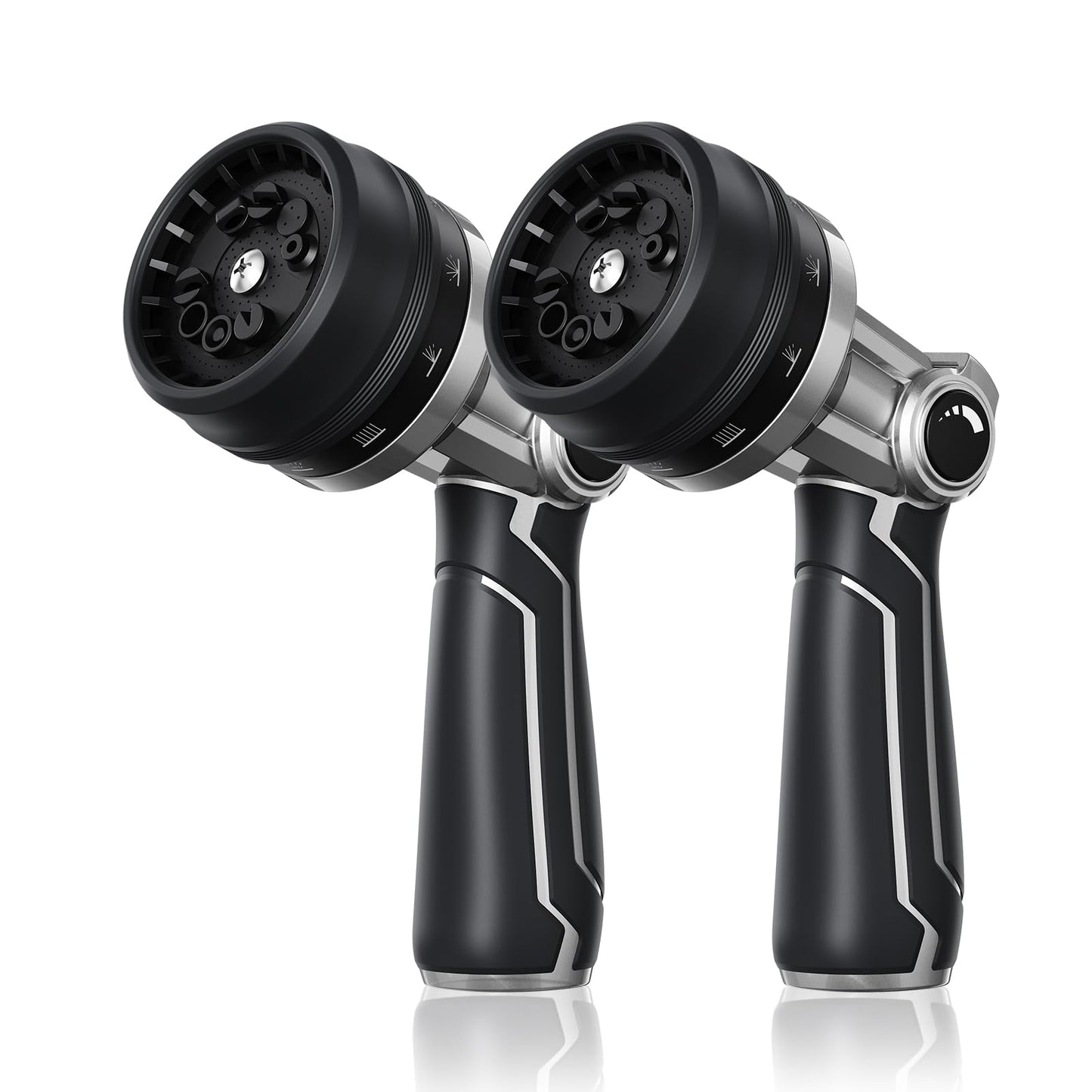 RAINPOINT Full-Metal Garden Hose Nozzle, Heavy Duty Water Hose Nozzle Sprayer With 10 Adjustable Patterns & High Flow,Thumb Control For Flow Adjustment, Ideal For Watering, Washing, Black-2 Pack