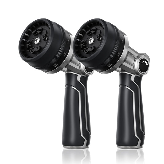 RAINPOINT Full-Metal Garden Hose Nozzle, Heavy Duty Water Hose Nozzle Sprayer With 10 Adjustable Patterns & High Flow,Thumb Control For Flow Adjustment, Ideal For Watering, Washing, Black-2 Pack