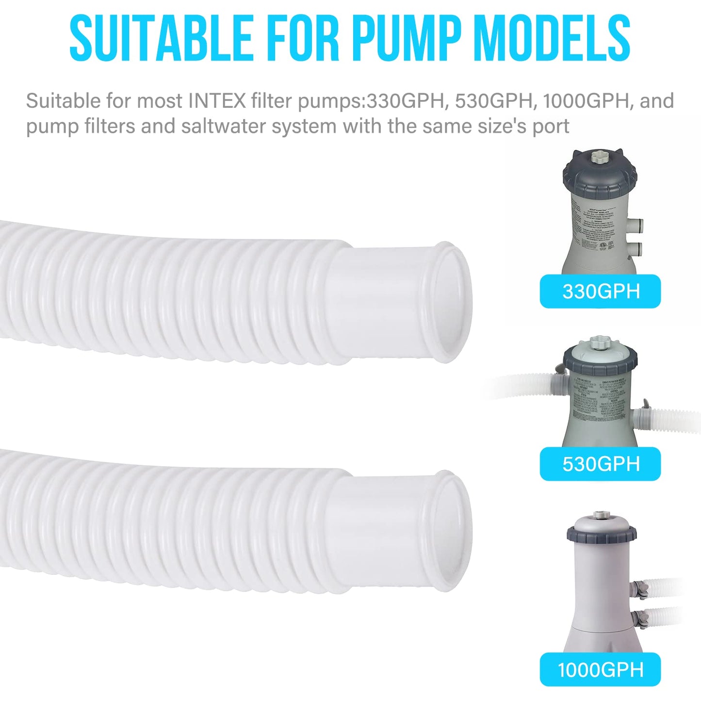 Pool Pump Hose for Above Ground Pools, 4 Pack 1.25" Diameter Pool Filter Hose Accessory Pool Pump Replacement 59 Inch Long with 4 Clamps and 4 Pipe Holders
