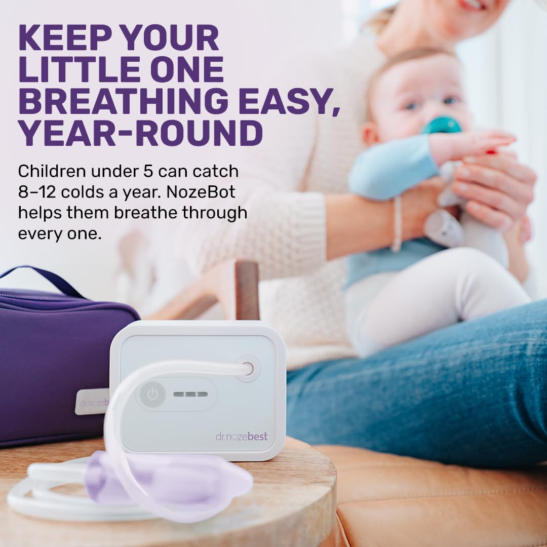 Dr. Noze Best NozeBot Electric Baby Nasal Aspirator - Designed by a Pediatric ENT for Safe, Gentle Congestion Relief - Rechargeable, Portable & Easy to Clean Nose Sucker for Infants and Toddlers