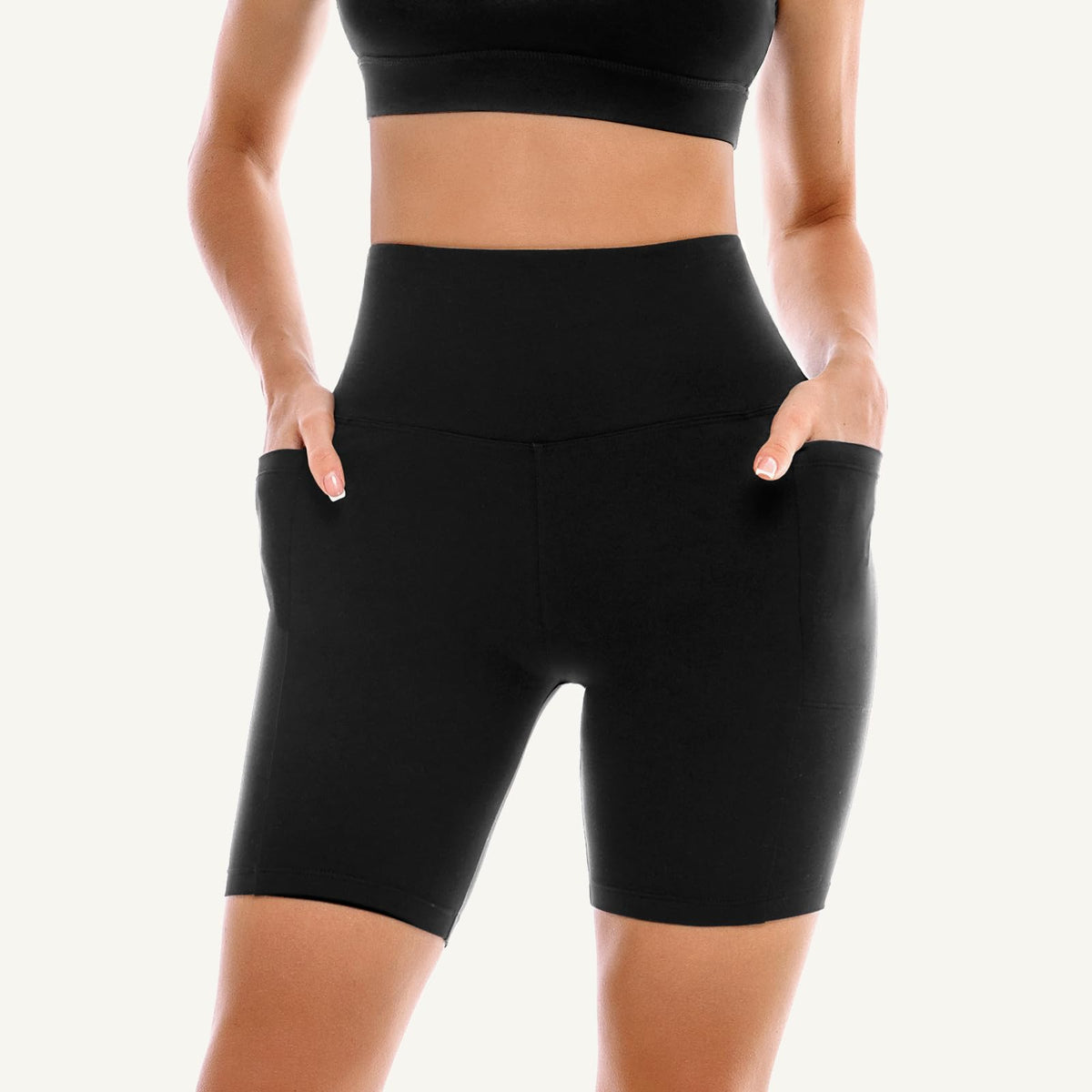 Leafigure 2 Pack Womens Biker Shorts with Pockets, High Waisted Tummy Control Yoga Shorts for Women Running Gym and Workout Black/Light Purple XXL