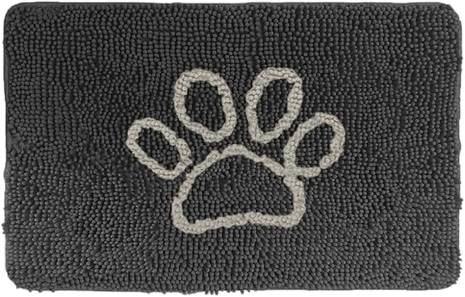 GORILLA GRIP SoakSTOPPER Dog Door Mat, 36x24 Machine Washable Rug Absorbent Doormat Captures Moisture Mud Dirt, Quick Dry Soft Chenille Entryway Rugs Indoor Entrance Mats for Dog Paws, Charcoal