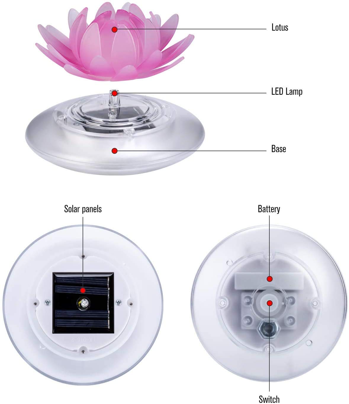 4 Pack Solar Lotus Pond Lights, Floating Color Changing Lotus Flower Pool Lights Led Waterproof Outdoor Swimming Pool Pond Submersible Lights