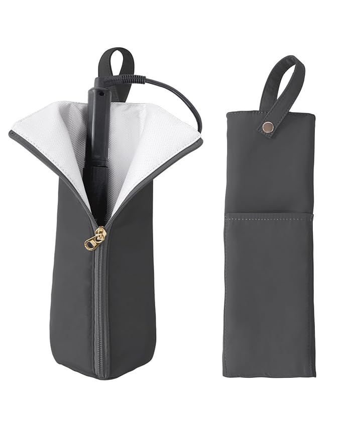 Holder & Mat for Curling Iron Flat Iron, Heat Resistant Hot Hair Tool Travel Bag Case (dark grey)