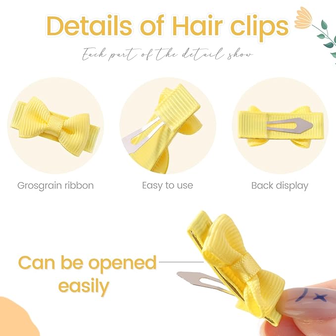 yoyokid 100PCS Baby Girls Snap Hair Clips, 1.2" Grosgrain Ribbon Tiny Hair Bows Clips for Baby Girls Toddlers Infant Fine Thin Hair (50 Colors in Pairs)