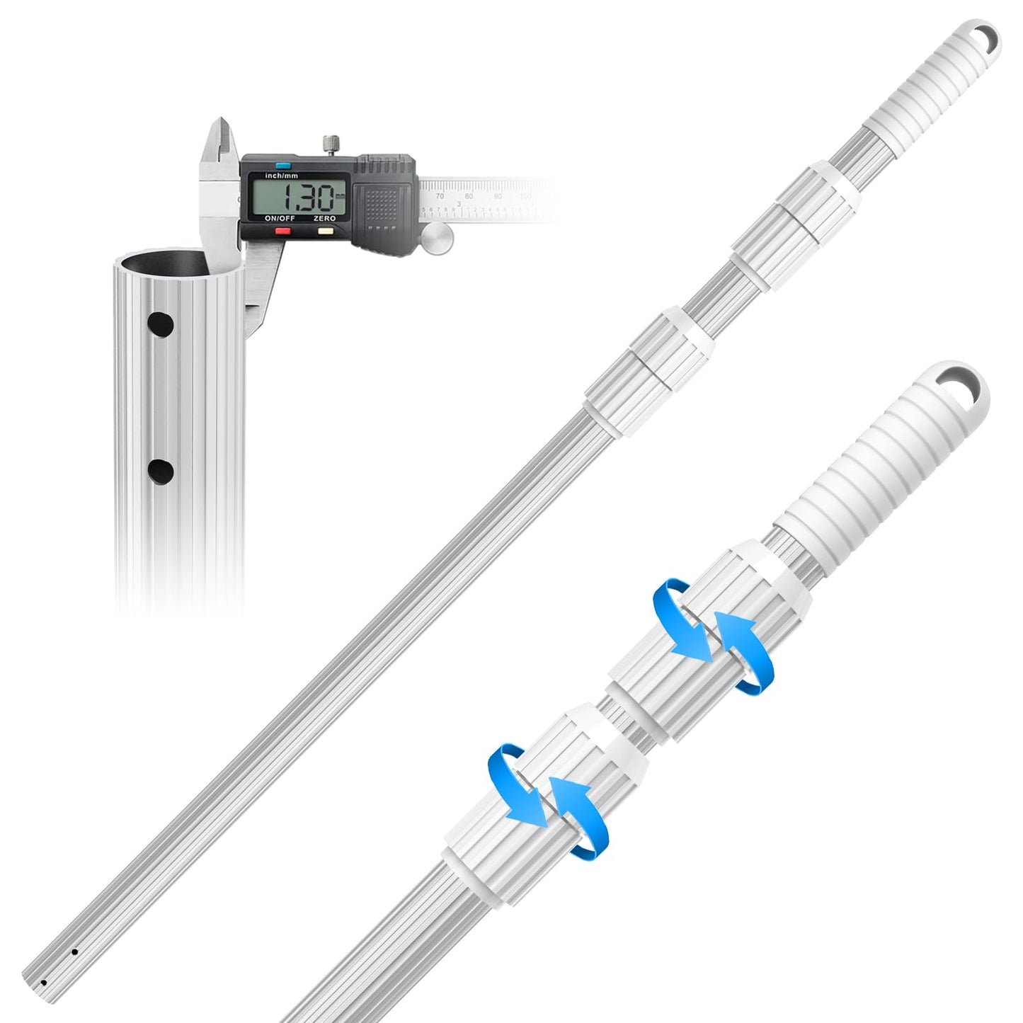UPGRADED Pool Pole 15 Foot Telescopic Swimming Pool Poles,Telescopic Pool Cleaning Pole,Adjustable Professional Pole for Skimmer Net,Rake,Brush,Vacuum Head,Heavy Duty Aluminum Thicken 1.3mm Pole