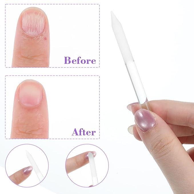 Glass Cuticle Pusher Set of 2, Dual-Ended Manicure Stick, Cuticles Remover Tool, Crystal Cuticle Pusher Glass File Long-Lasting and Double-Sided Reusable Glasses Stick for Nails and Cuticles