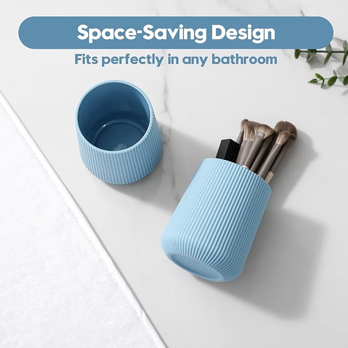 YAUKPH Light Blue Striped Toothbrush Holder for Electric Toothbrushes Bathroom Organizer Cup for Toothpaste Kids & Adults
