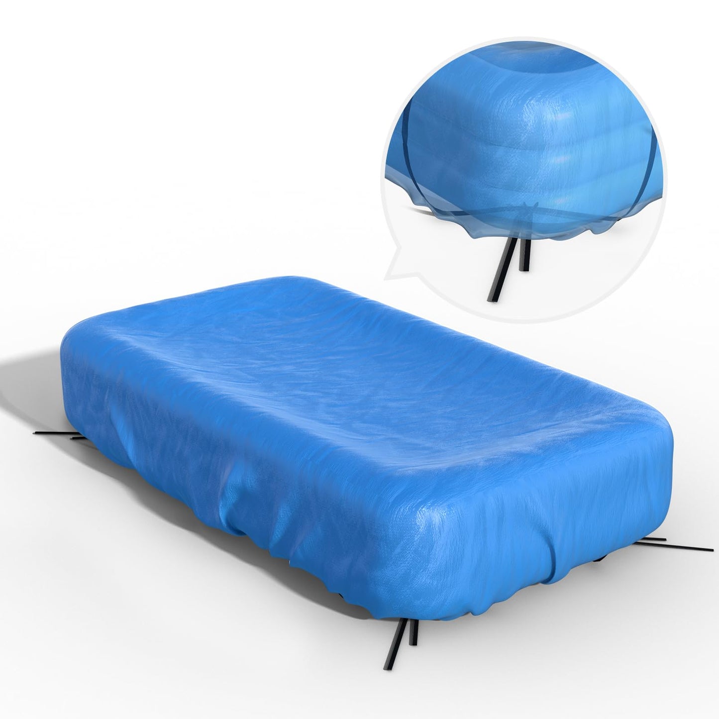 Inflatable Pool Cover Rectangle for 120” x 72”, 130” x 72”, 145" x 74" Pool, Secure Elastic Edge & Drawstrings 10' x 7' Rectangular Pool Covers for Above Ground Pools
