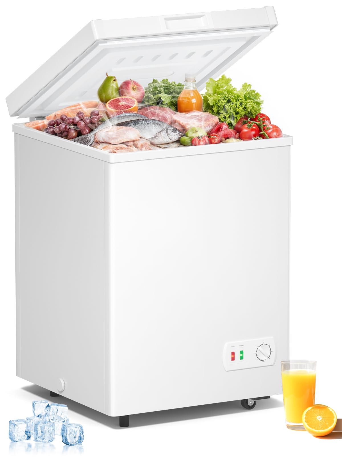 Chest Freezer 4.2 Cu.ft 7 Level Temperature, Deep Freezers with Two Removable Baskets, Freestanding Top Door Open Freezer for Kitchen Garage Home, White