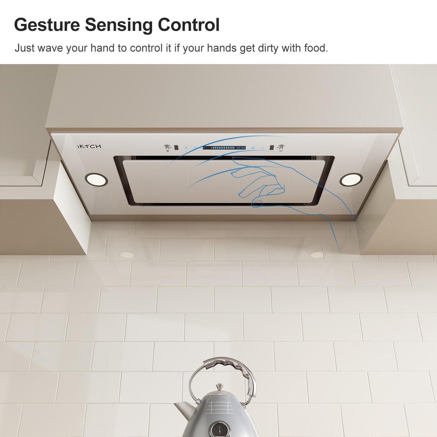 IKTCH New 36" Range Hood Insert, 900 CFM Ducted/Ductless Range Hood with 4 Speed Fan, White Stainless Steel & Tempered Glass Range Hood 36 inch with Gesture Sensing&Touch Control Making life Smarter