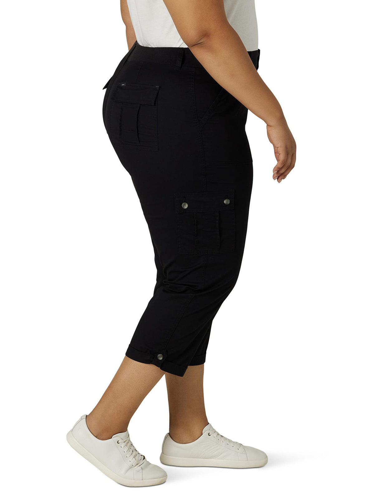 Lee Women's Plus Size Ultra Lux Comfort with Flex-to-Go Cargo Capri Pant Black 14 Plus