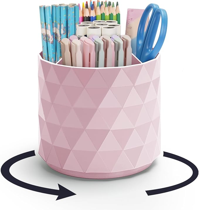 minimaliving Desk Organizer,Sparkling Diamond-like Pen Holder for Desk 360ÃÂ°Rotating Office Accessories,Pencil Cup with 5 Compartments Storage Box Caddy for Office,School,Home,Art Supply(Pink)