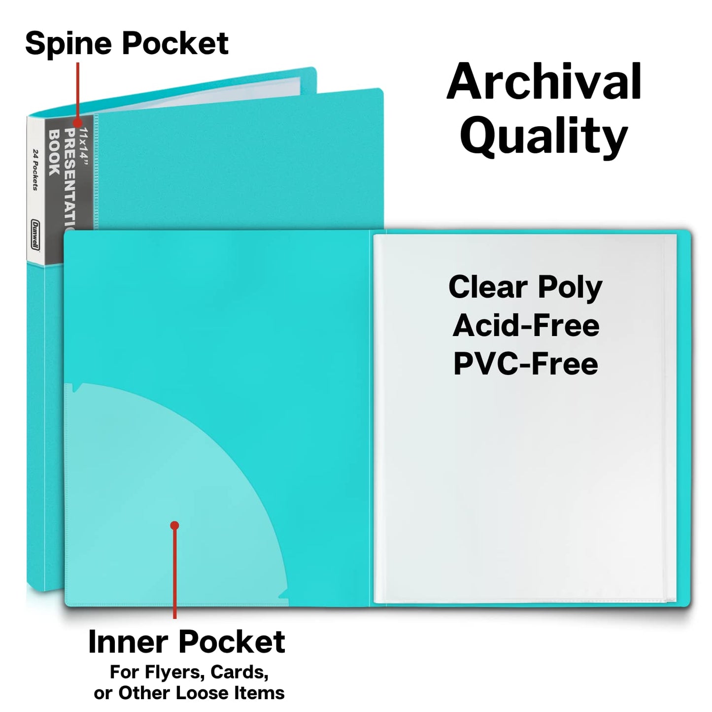Dunwell 11x14 Art Portfolio Folder (Aqua), Presentation Binder with 24 Pockets, Large 11 x 14 Portfolio Binder, Acid-Free Poly Cover and Sleeves