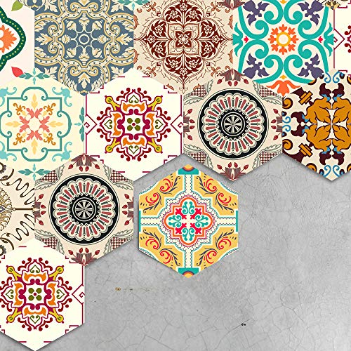 Alwayspon 10 Pcs Hexagon Non-Slip Floor Sticker for Home Decor, Peel and Stick Self-Adhesive Wall Sticker for Living Room Kitchen Bathroom, 7.9x9.1inch