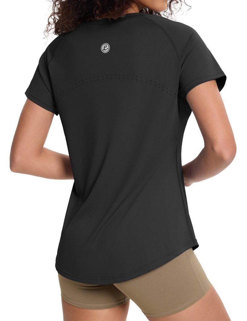 Loovoo Workout Tops for Women Short Sleeve Raglan Athletic Shirts Yoga Gym Crewneck Quick Dry Tshirts Black L