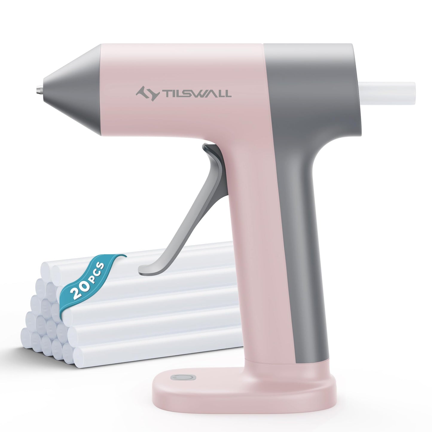 Tilswall Cordless Hot Glue Gun, 30s Fast Preheating with 2Ah Built-in Battery, Hot Melt Glue Gun with 20pcs Premius Glue Sticks, Smart Power-Off, USB-C Inputs Suitable for DIY Craft, Home Repaire Pink