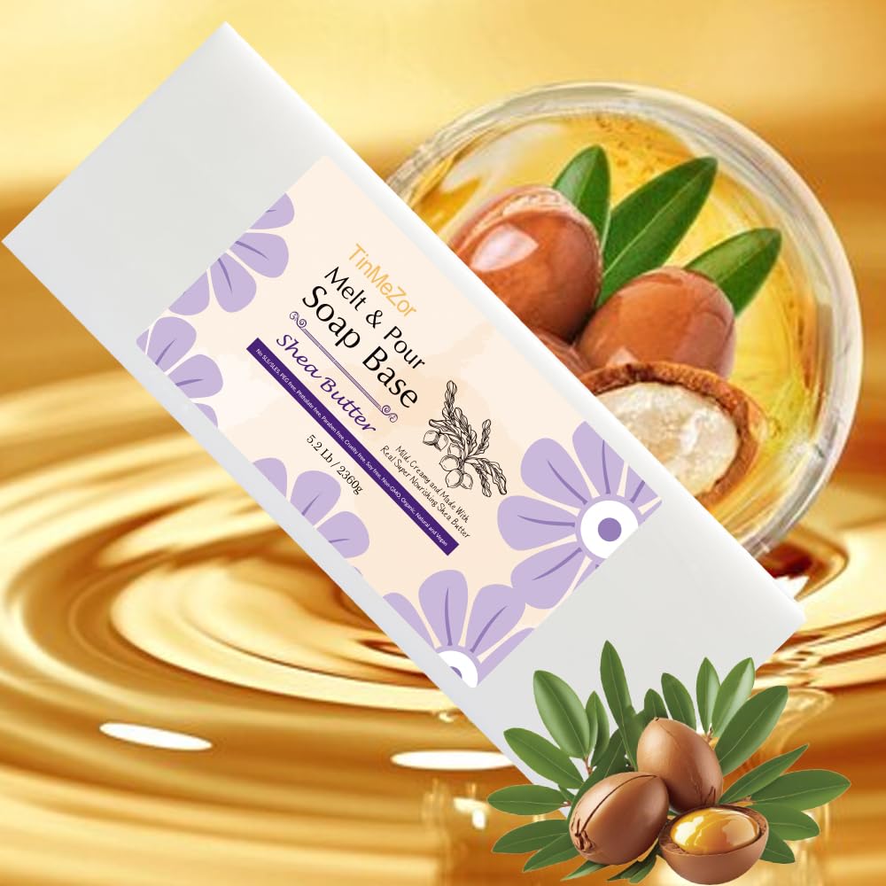 TinMeZor 5.2 lb Shea Butter Soap Base for Making, with Shea Butter/Goat Milk/Honey/Oatmeal/Cocoa Butter/Clear, Moisture, Natural Glycerin Melt and Pour White Soap Base