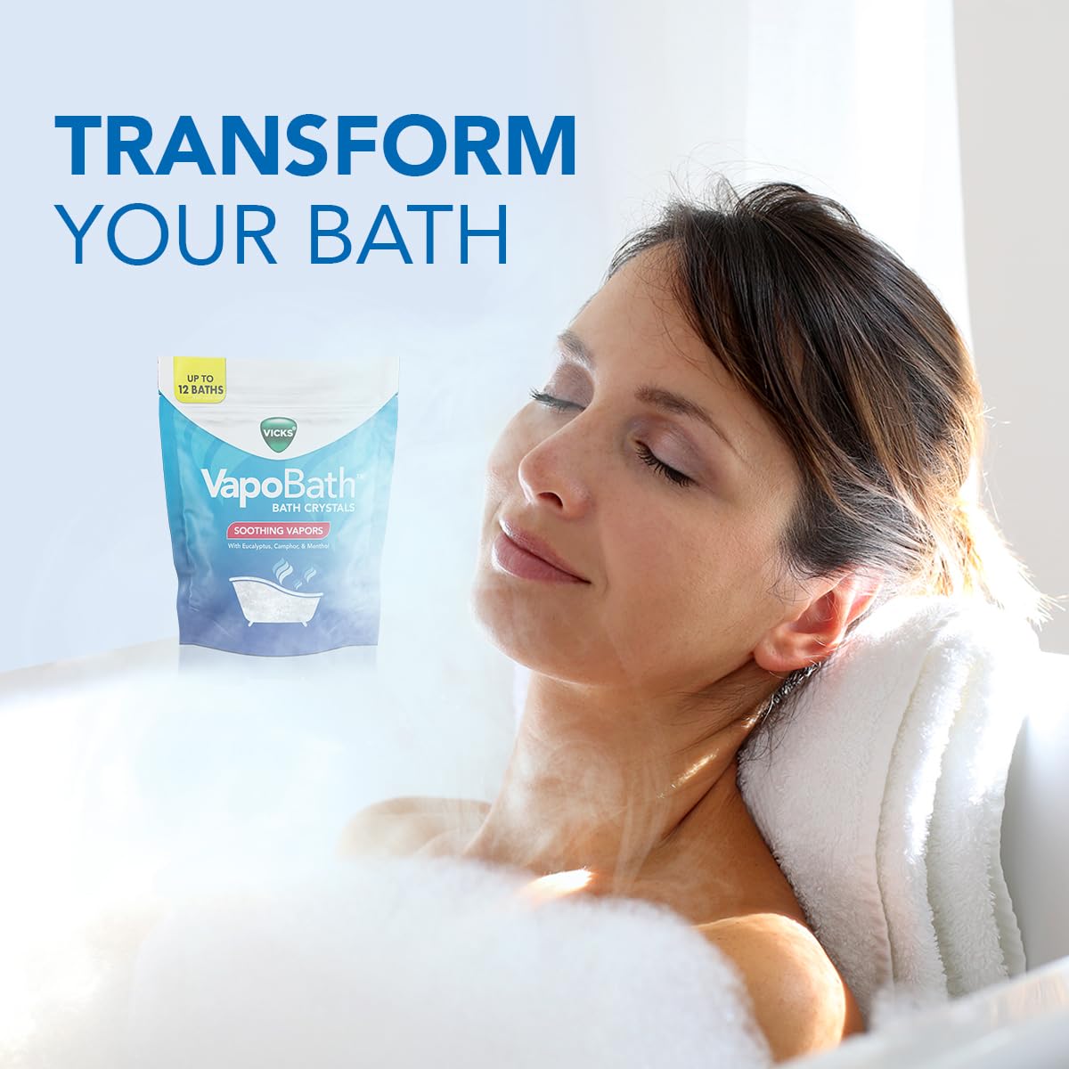 Vicks VapoShower Plus, Shower Bomb Tablets, Soothing Non-Medicated Vapors, 12 Tablets & Vicks VapoBath Bath Crystals, 36 oz Soothing Bath Soaking Solution, Steam Aromatherapy w/Eucalyptus & Menthol