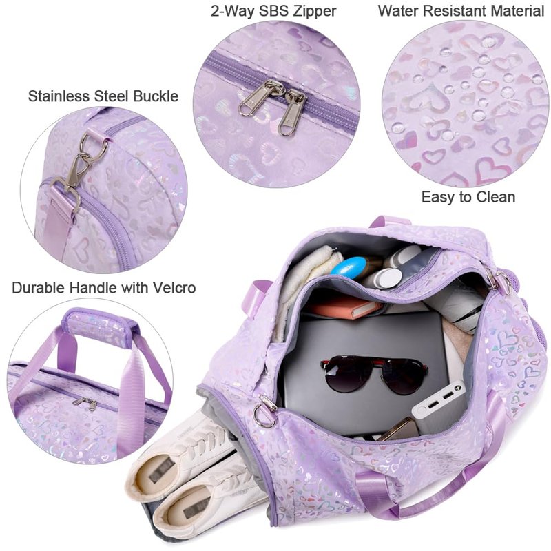 Duffel Bag for Girls Fluffy Ballet Dance Bag for Girls Sports Gym Bag Water Resistant Travel Duffle Bags with Shoes Compartment
