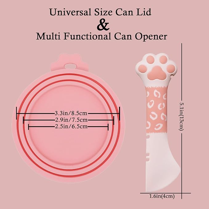 SJANE Cat Food Can Spoons & Can Lids | 4 Pcs | Colorful Multi-Function Cute Paw Shape Opener | Universal Silicone Pet Food Covers | Wet Food Spatula for Kittens and Dogs(Pink+Blue)