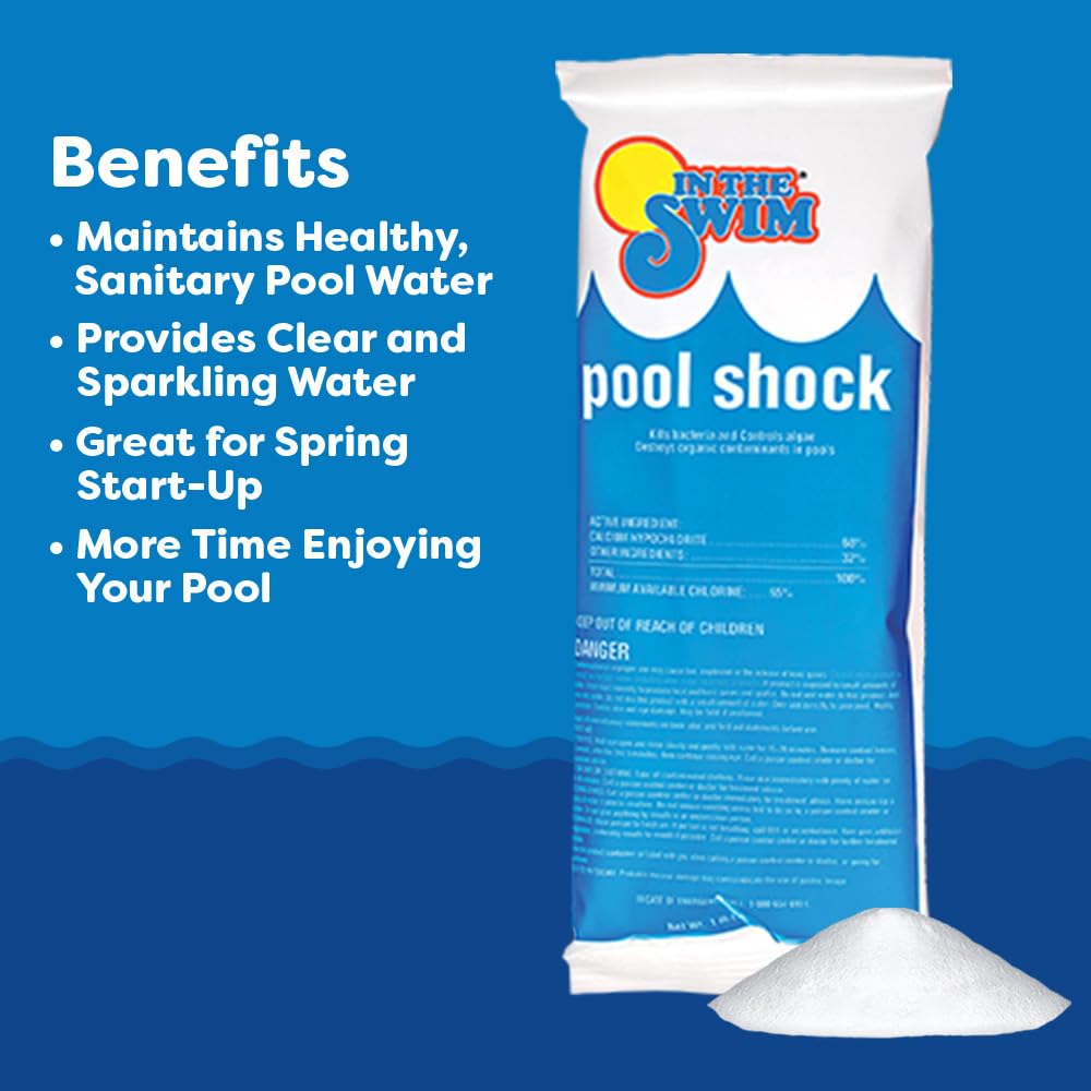 In The Swim Chlorine and Shock Bundle for Sanitizing Swimming Pools – Includes 25 Pound Bucket of 3 Inch Stabilized Chlorine Tablets and 12 x 1 Pound Bags of 68% Cal-Hypo Pool Shock