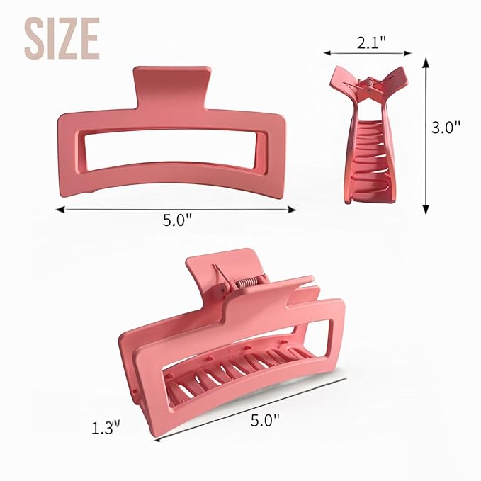 5 Inche Gradient Pink Extra Large Claw Clips for Thick and Long Hair, 4 Pack Xl Jumbo Oversized Matte Non-slip Rectangle Hair Clips for Women, Big Strong Hold Jaw