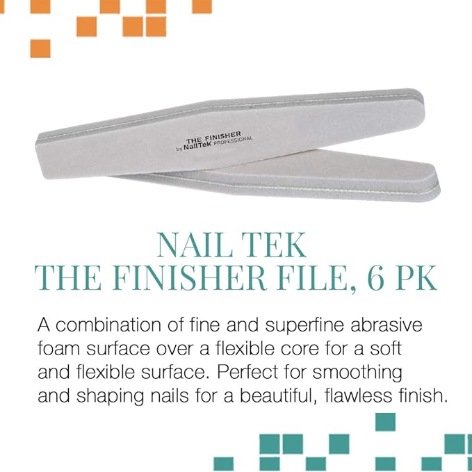 Nail Tek The Finisher File, Professional Double-Sided 240/400 Grit Nail File to Shape and Smooth Acrylic, Gel, and Natural Nails, Nail Polish Remover, Must-Have Manicure and Pedicure Kit Tool, 6 Pack