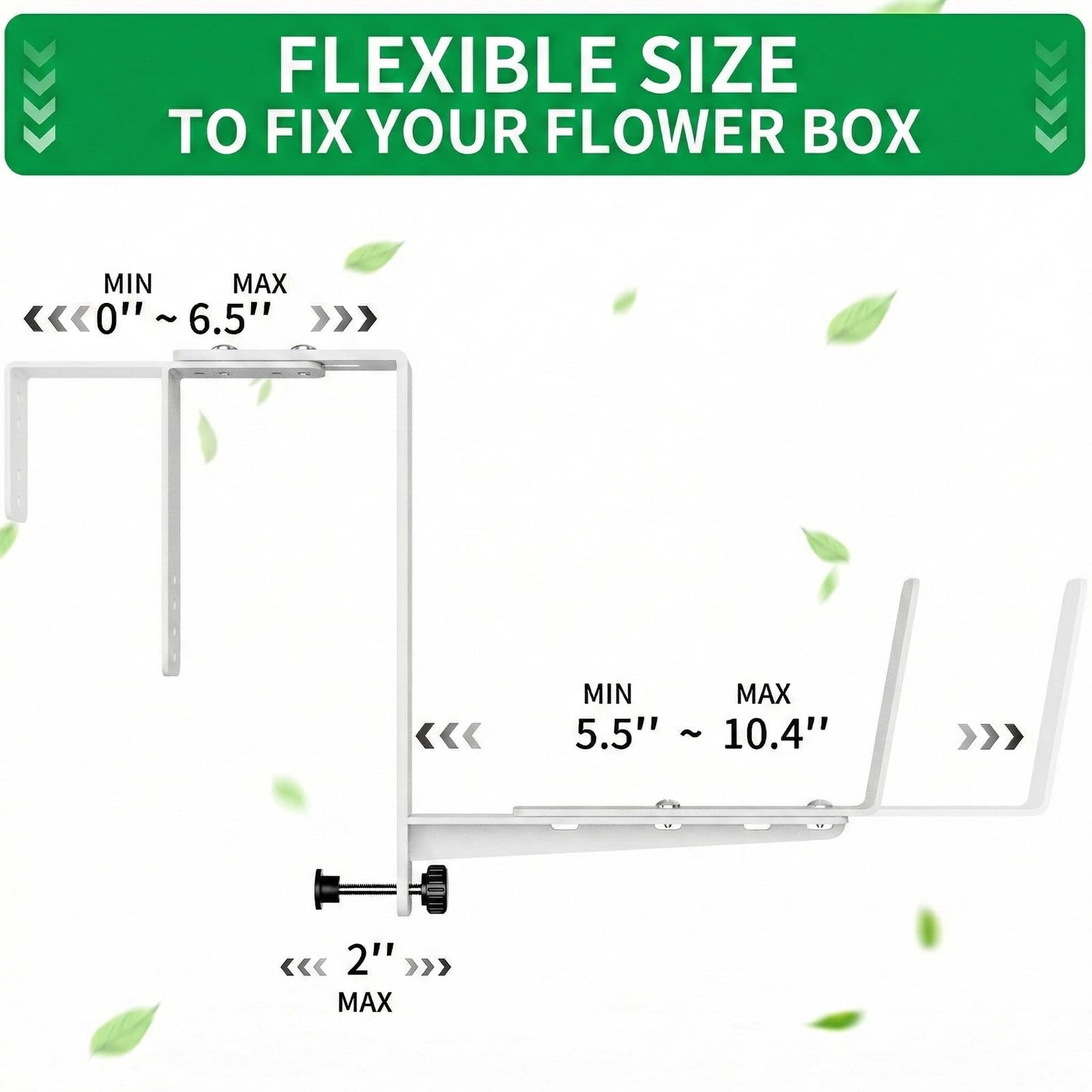 Window Box Brackets, Adjustable Planter Box Brackets, Heavy Duty Iron Flower Box Brackets for Railings, with Enhanced Bottom Support - Perfect for Balconies, Fences, and Gardens (White, 4 Pack)