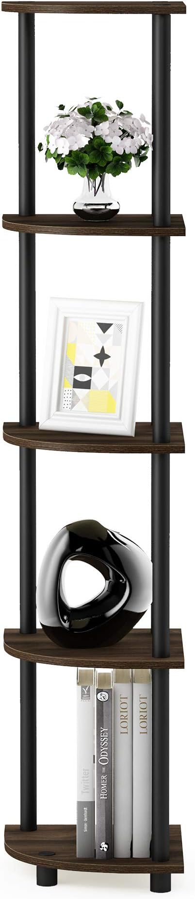 Furinno TURN-N-TUBE Corner Shelf, 5-Tier Corner Bookshelf, Open Storage Shelves, for Organization and Storage, Living Room, Home Office, Garage, Bedroom, Columbia Walnut
