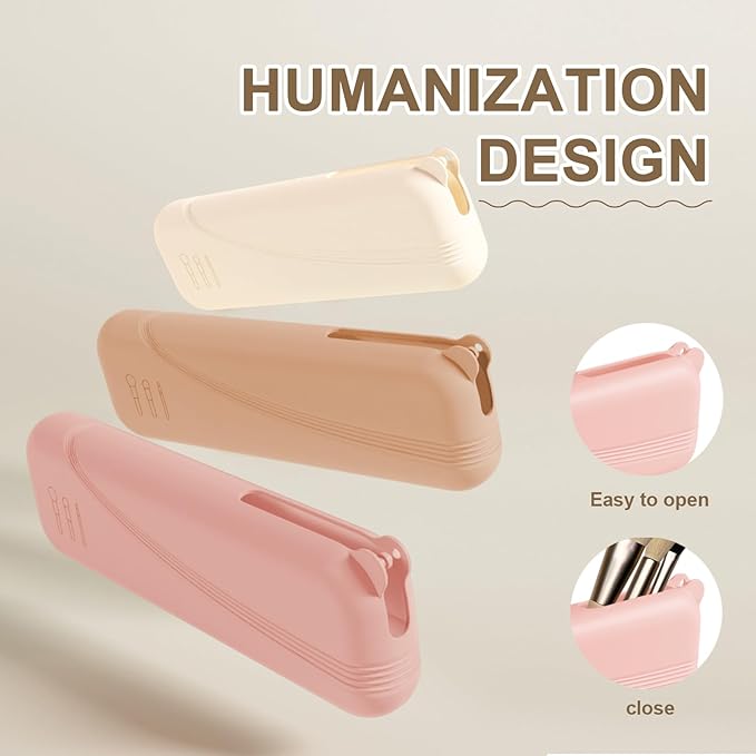 Silicone Makeup Brush holder travel case,Large makeup brush bag with Half-open Snap Design, Anti-fall Out Vanity Organizer for Toothbrushes,Lipstick,Eyebrow pencil,BB Cream,Liquid Foundation (Pink)