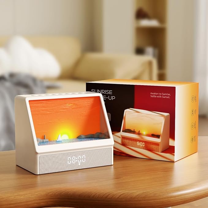Sunrise Alarm Clock with Sound Machine for Bedrooms Heavy Sleepers,Smart Wake Up Light Sunrise Alarm Clock White Noise Machine for Adults Kids (Milk White)
