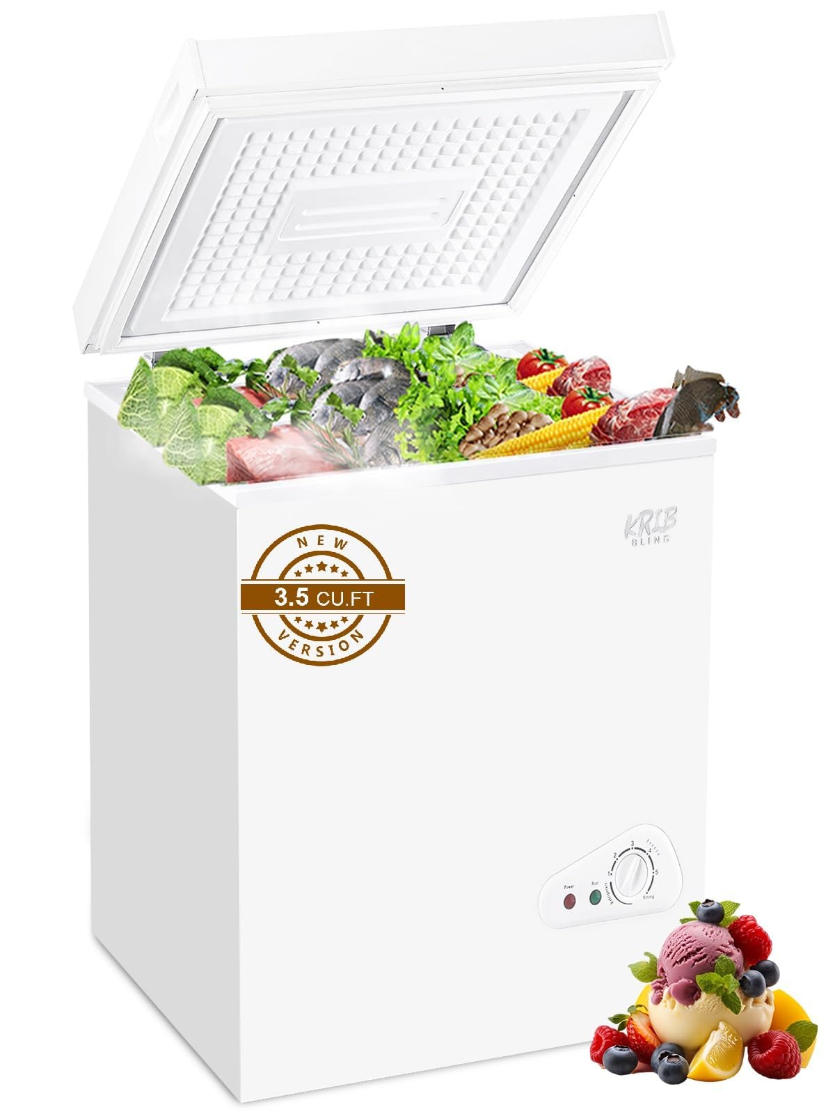 3.5 Cu.Ft Chest Freezer Compact Deep Freezer with Top Mini 7 Gears Temperature Control Open Door and Removable Storage Basket White