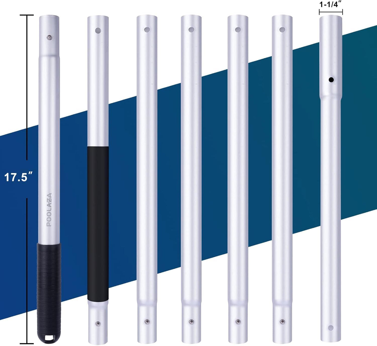 POOLAZA Pool Pole Dual-Handle, Anodized Aluminum Pool Skimmer Pole, Detachable & Telescopic Pool Pole Up to 10.5 Ft, Portble Pool Poles for Cleaning Suitable for Pool Skimmer, Vacuum Head, Brush Etc.