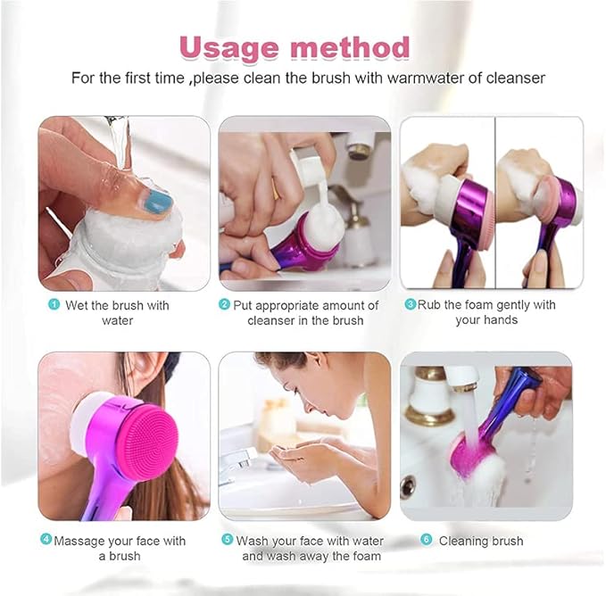 Facial Cleansing Brush 2 in 1Double-Sided Facial Cleaning Brush with Soft Bristles for Deep Pore Exfoliation, Wash Makeup, Massaging (Gold)
