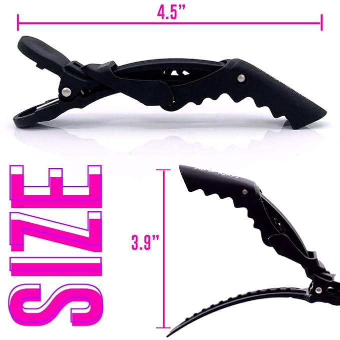 Colortrak Croc Hair Sectioning Clips, Section Large Amounts of Hair while Coloring, Cutting, and Styling, No Slip Rubber Grip, Black, Includes 4 Clips