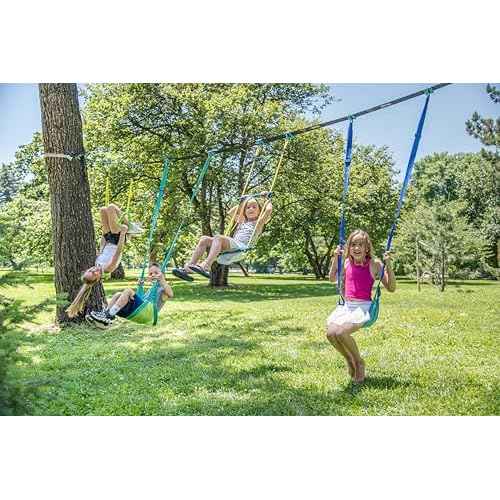 Trelines Swingset Gymnastics Kit 36' - Create an Affordable Swing Set, Slackline & Gymnastics Line - 2 Swings, Double Trapeze bar, 2 Ninja Tree Gym Rings - for Boys and Girls 3+ Holds 500 lbs+