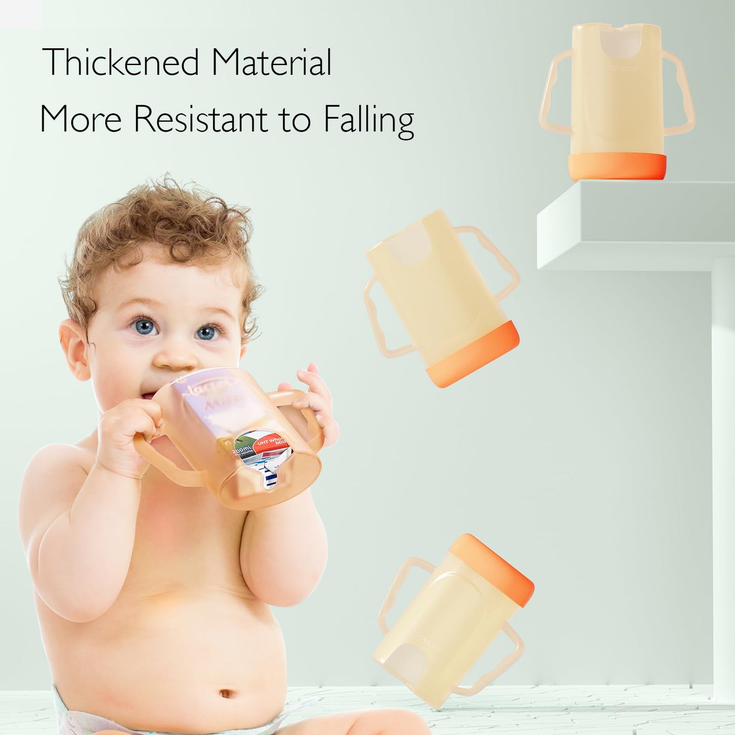 Momcozy Baby Pouch Holder No Squeeze for Food Pouches and Drink Boxes, Allows Baby to Self-feed and Avoid Messes, Baby Food Pouch Holder Handle is Easy to Grip, Comfortable, Green&Orange