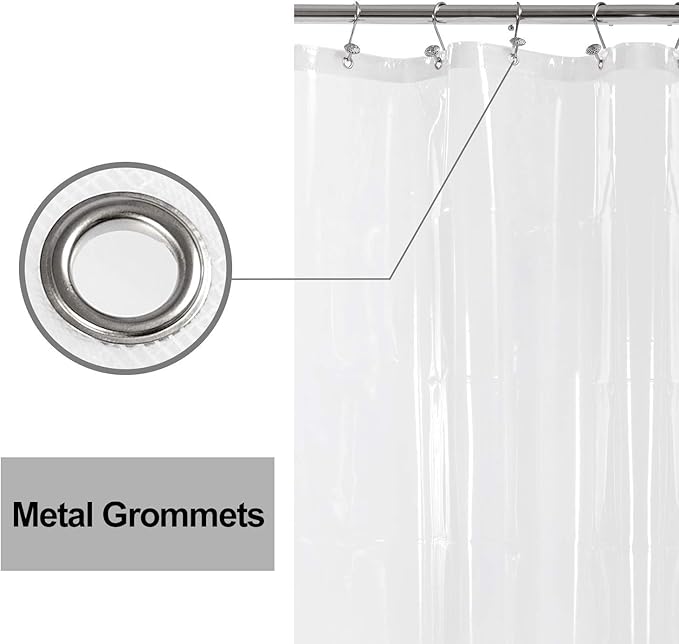 Barossa Design X-Long Shower Curtain Liner with 6 Magnets - 72" x 92", Waterproof PEVA Shower Liner for Bathroom, PVC Free, Metal Grommets - Clear, 72X92