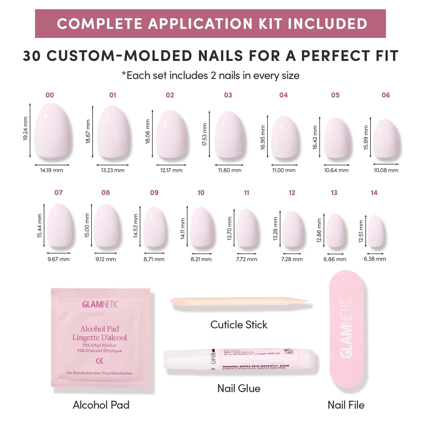 Glamnetic Press On Nails - Doll Cheeks | Short Oval Pink Fake Nails, Salon Quality Milky Nails | 15 Sizes - 30 Nail Kit with Glue