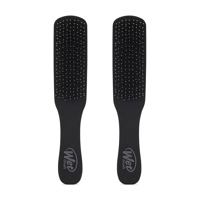 Wet Brush Detangling Hair Brush for Men, Black, Stimulates Scalp & Beard for Fuller Stronger Hair, Intelliflex Detangler Help Bristles Promote Growth & Protect from Breakage, Pain-Free (Pack of 2)