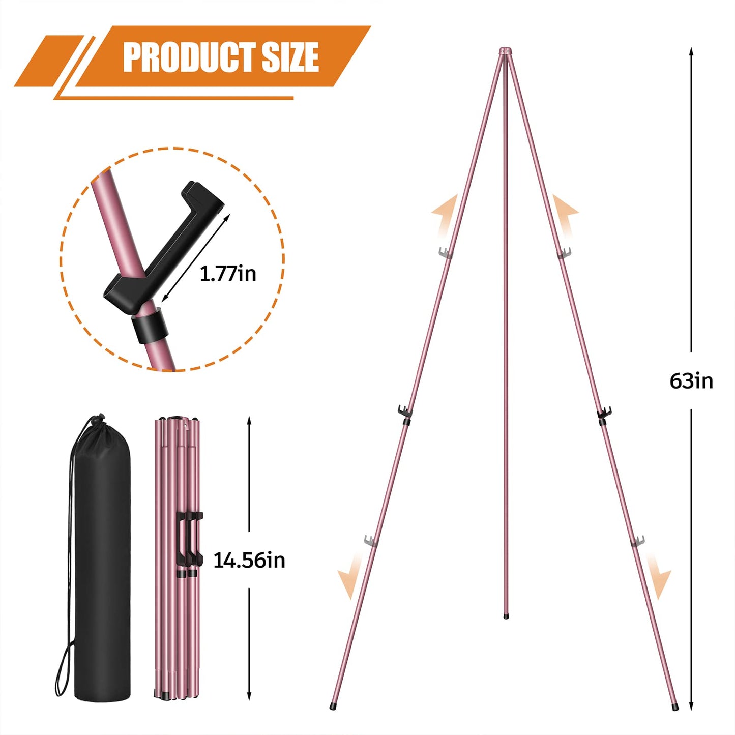 Easel Stand for Display, Aredy 63" Portable Painting Easel, Lightweight Metal Easels for Painting Canvas, Wedding Sign (2 Pack, Pink)