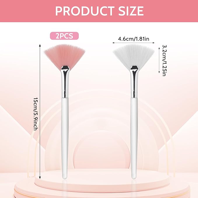 Giantree 4 Pcs Fan Brushes for Facial, Face Mask Applicator Soft Makeup Brushes Esthetician, Flat Head Mask Acid Applicator Esthetician Brush for Women Girls Mud Clay Mask Makeup Peel(Pink and White)